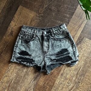 Misguided Distressed Denim Jeans Shorts Acid Washed Grey Black Size 36 US 4
